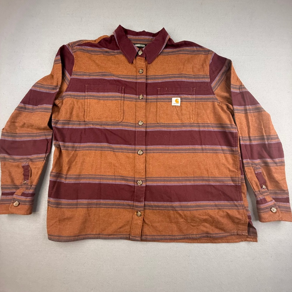 Carhartt Flannel Shirt Womens 1X Orange Purple Rugged‎ Flex Loose Fit TW4972-W